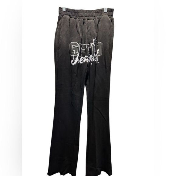 NWT GFTD LA Women’s Black Sweatpants Raw Hem Graphic on Rear - Size Small - Picture 5 of 13
